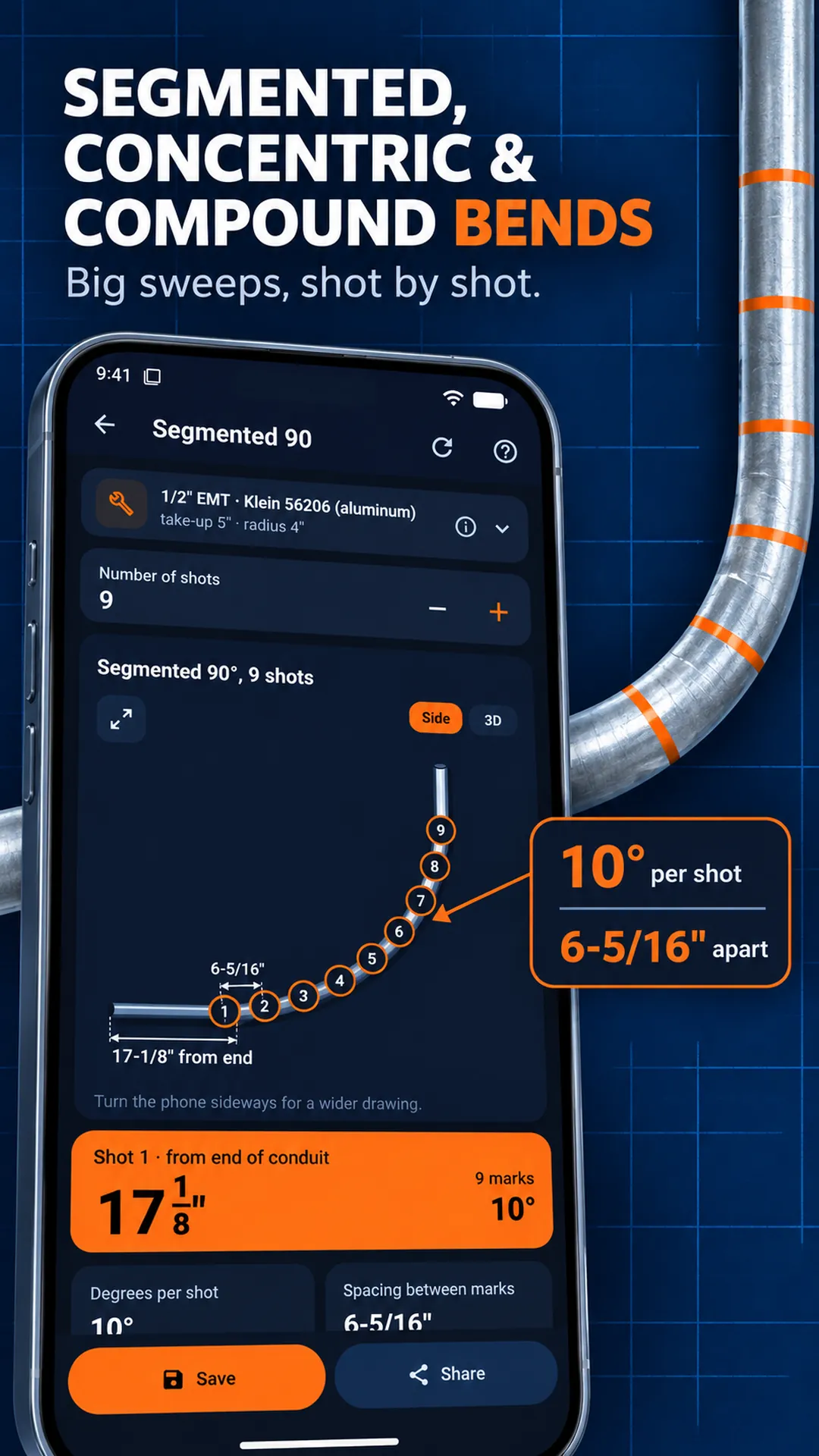 Conduit Bending Calculator app screen